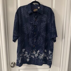 Caribbean Silk/Cotton Dark Blue Floral Men's Shirt‎
